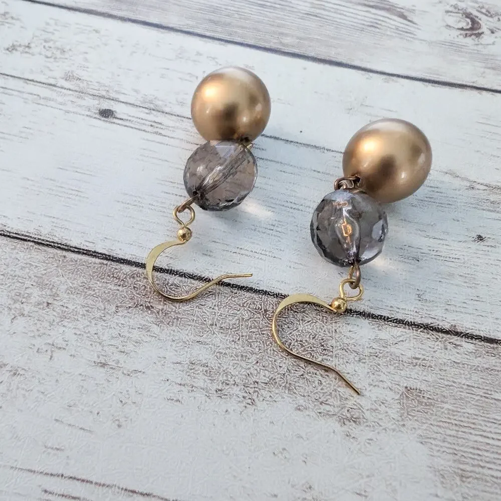 Vintage Earrings Bronze & Smokey Tones Dangle for Pierced Ears